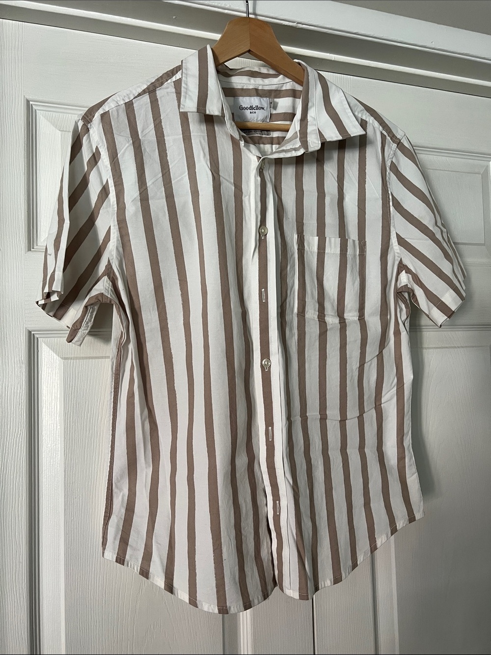 Goodfellow & Co Short Sleeve Vertical Stripe Shirt - White & Brown